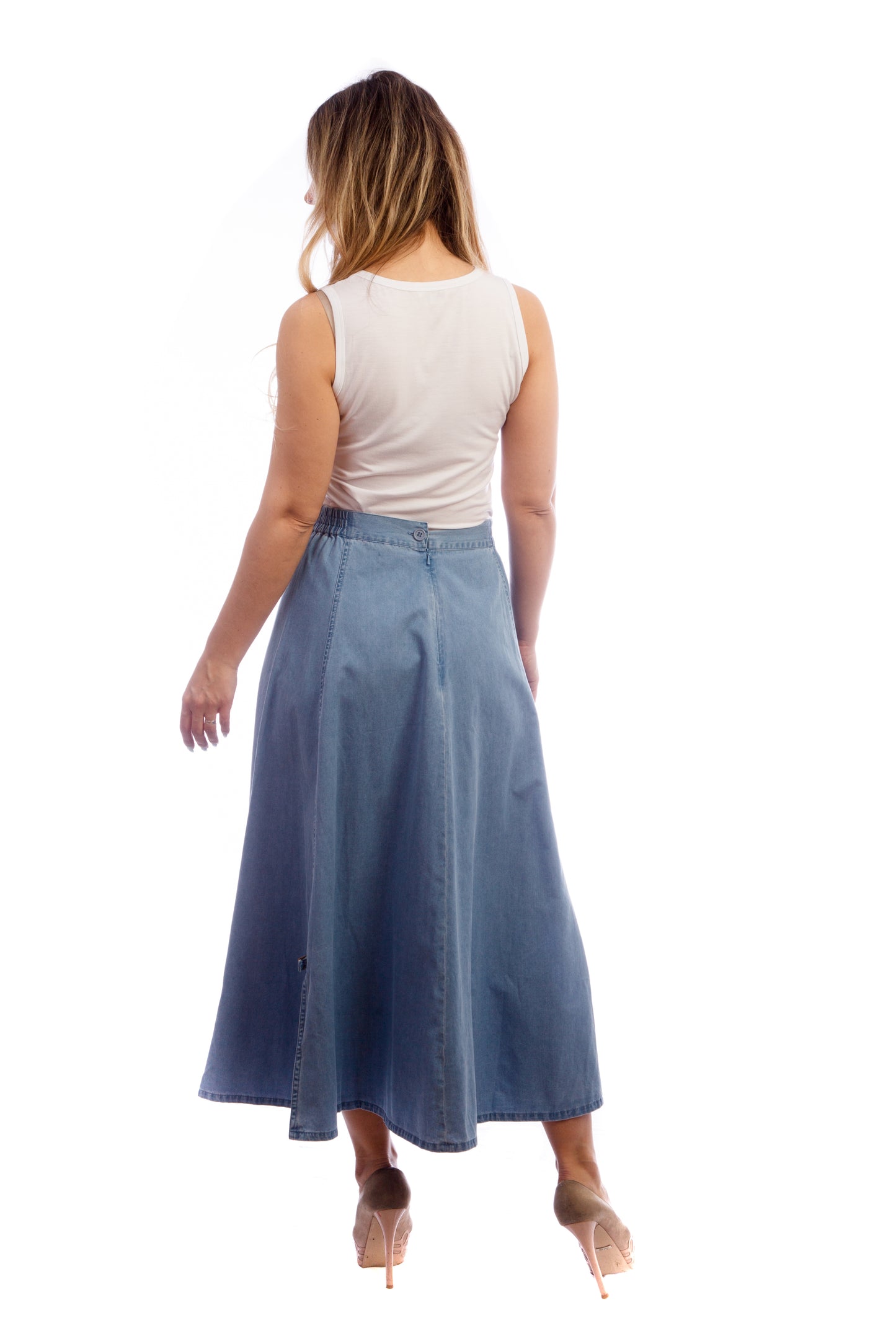 "Lafei-Nier" Long, Wide Denim Skirt with Flares