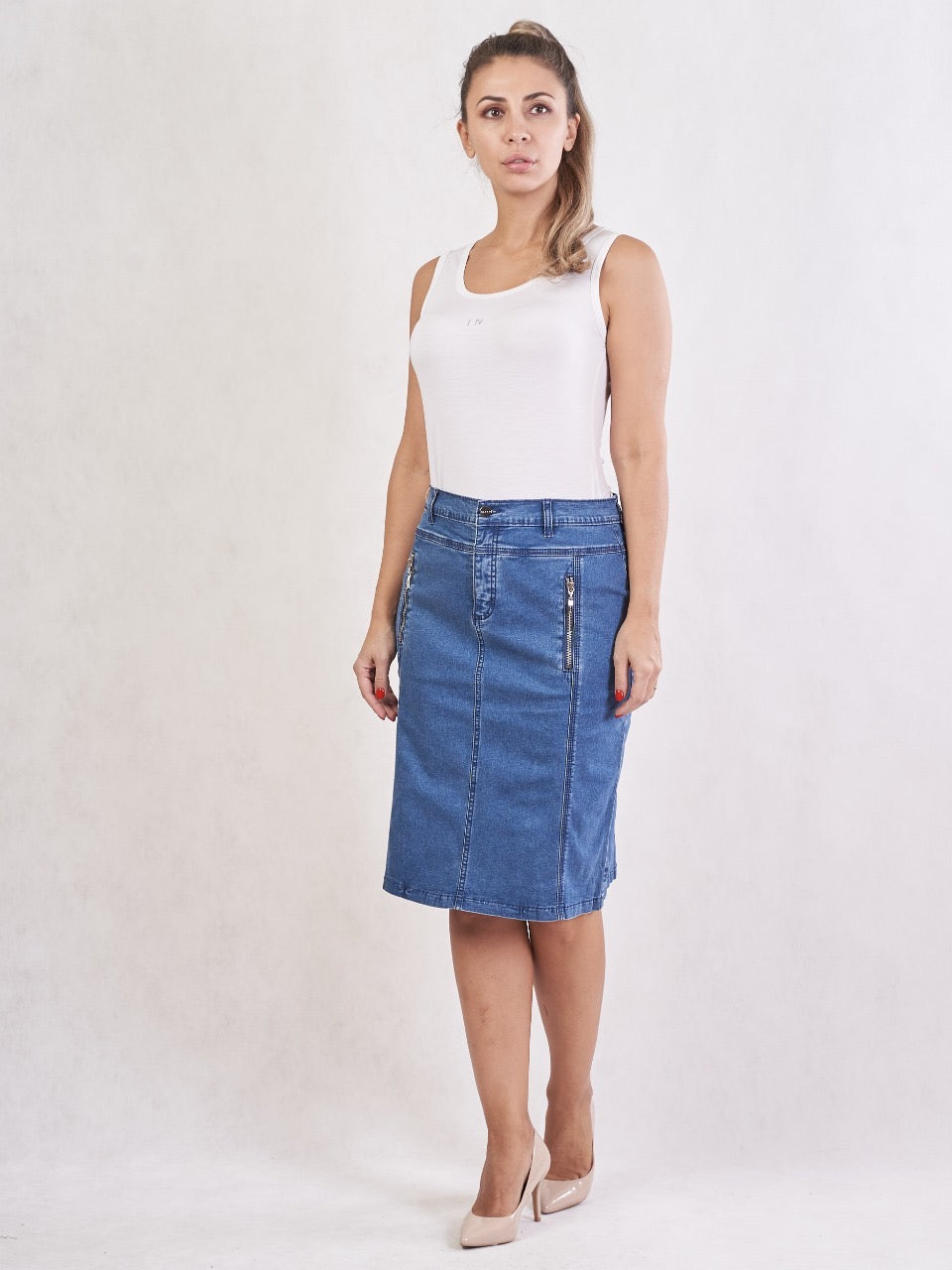 "NAKAD" Denim Skirt Flares Behind