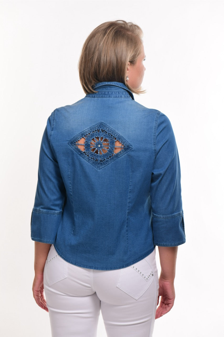 "Lafei-Nier" Denim Blouse with Lace