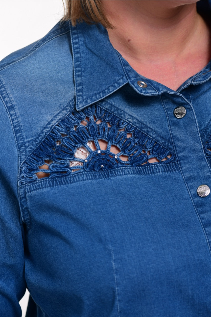 "Lafei-Nier" Denim Blouse with Lace