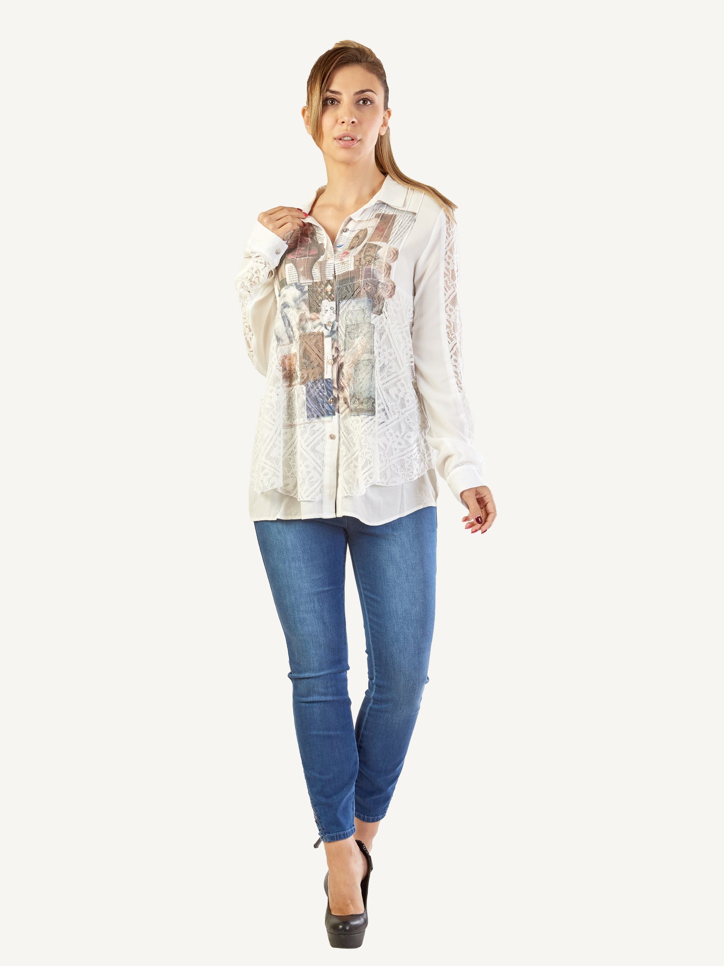 "Lafei-Nier" Futuristic Rayon Blouse with Lace