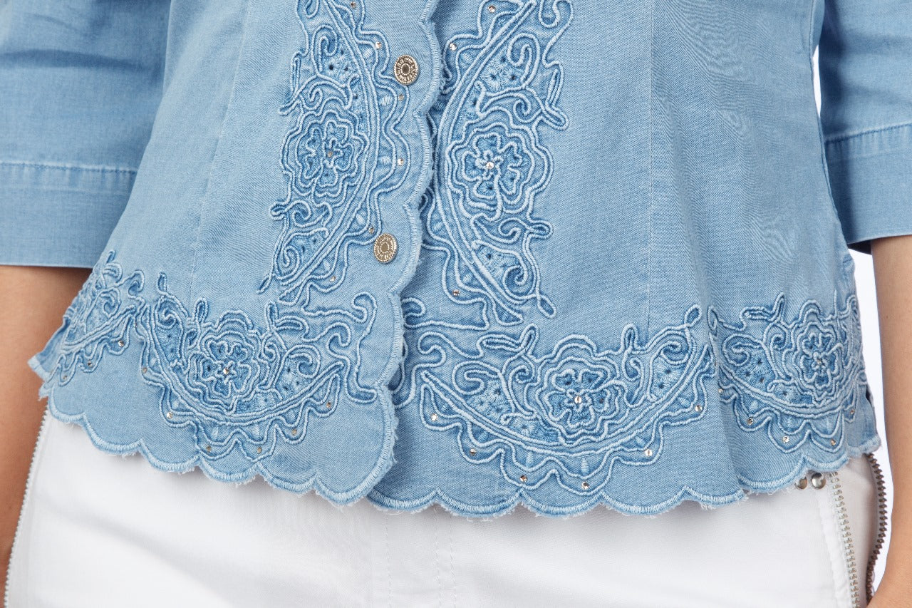 "Lafei-Nier" Denim Blouse with Lace Around Edges