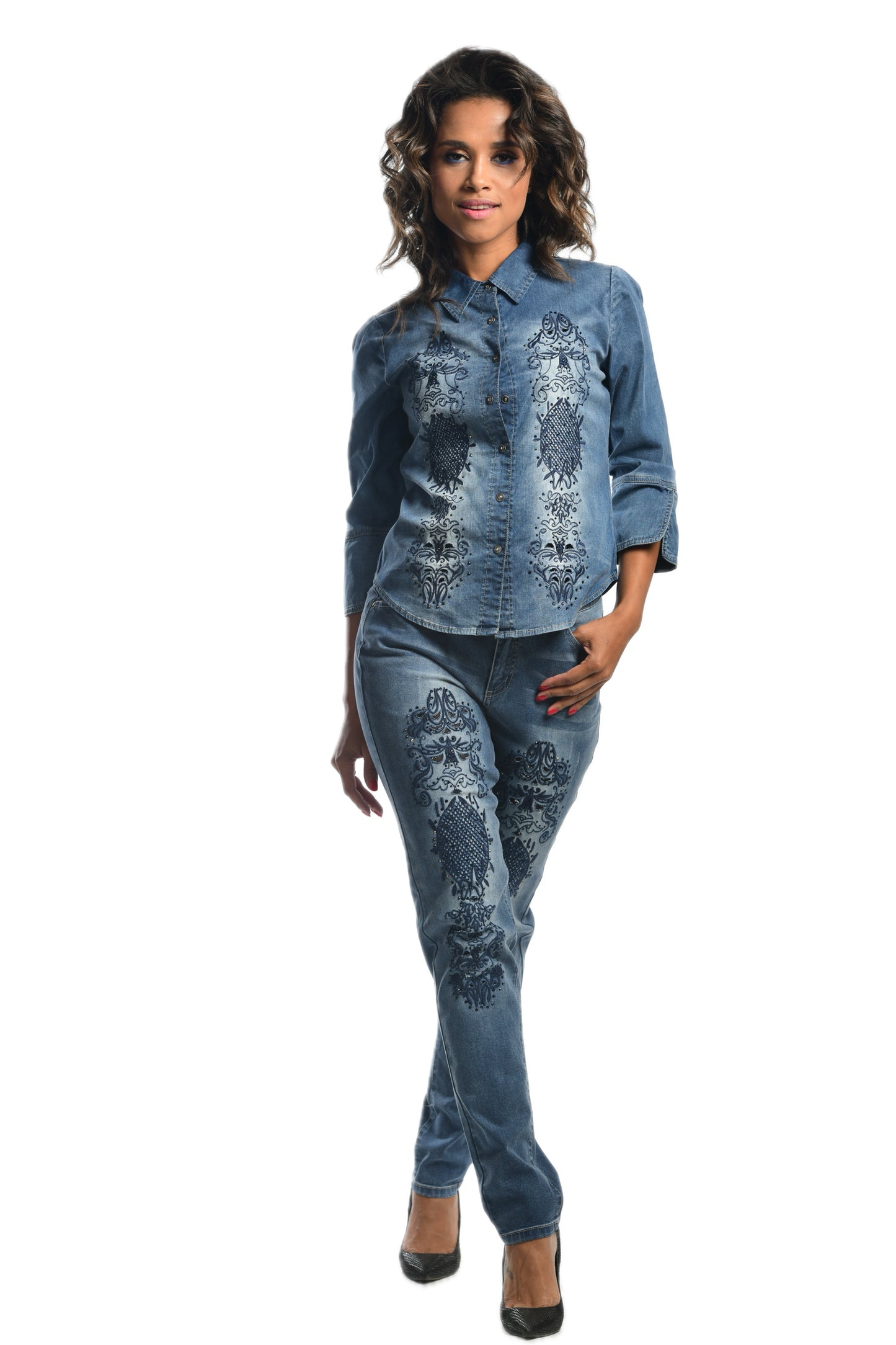 "Lafei-Nier" Denim Blouse with Embroidery