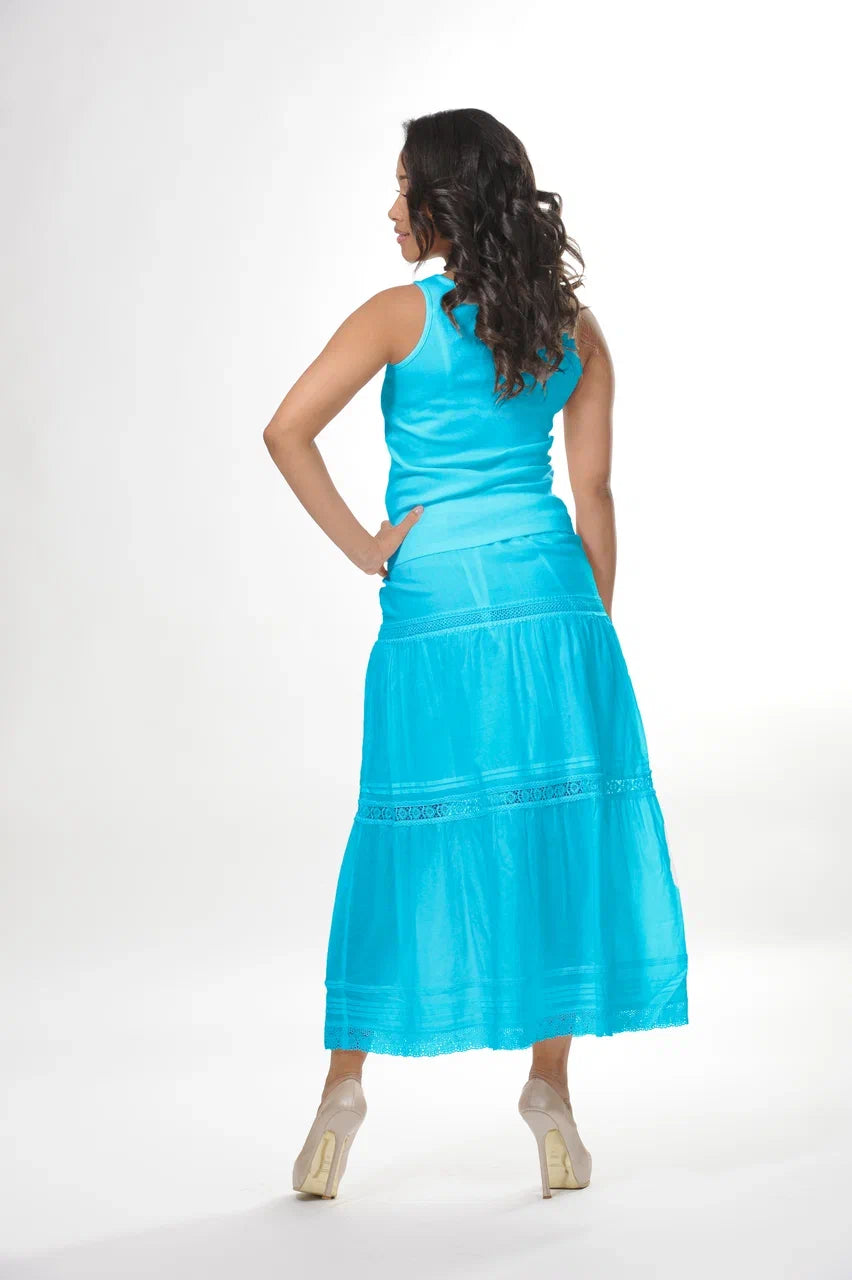 "Lafei-Nier" Denim Turquoise Skirt with Lace